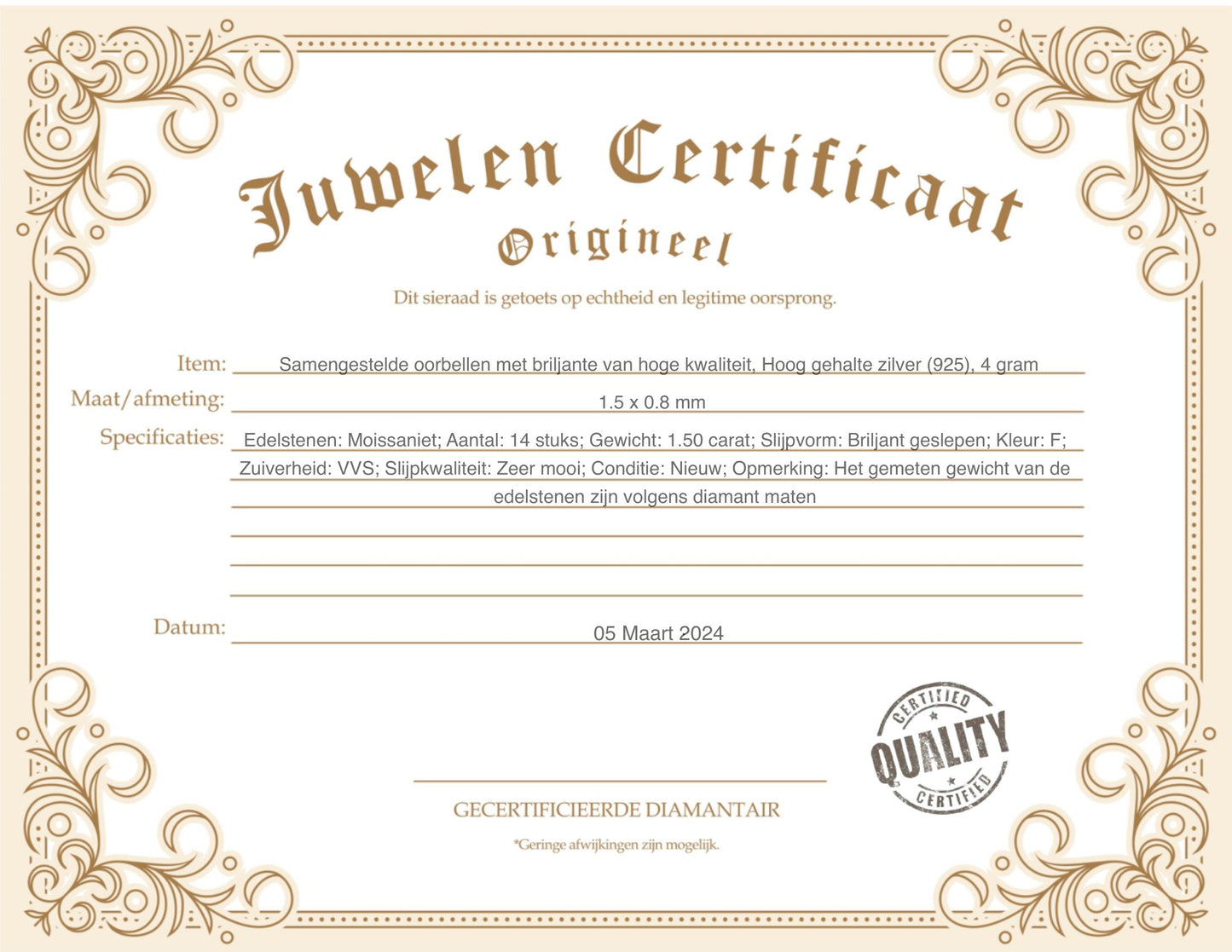 Samengestelde oorbellen met briljante van hoge kwaliteit