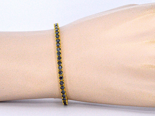 Gele tennisarmband met zwarte briljanten