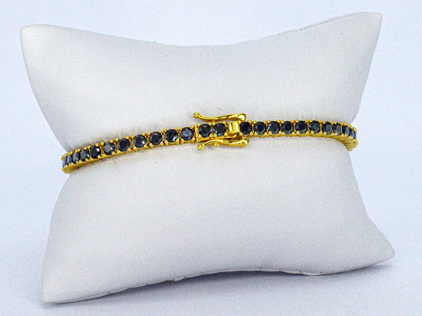 Gele tennisarmband met zwarte briljanten