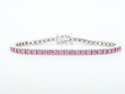 Witte tennisarmband met roze briljanten