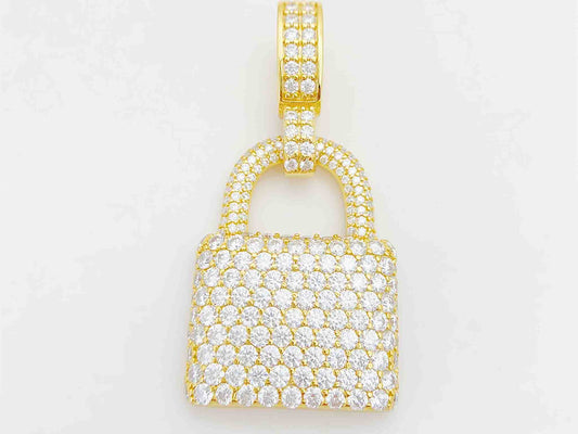 Gele "lock" hanger volledig rondom gezet met witte briljanten