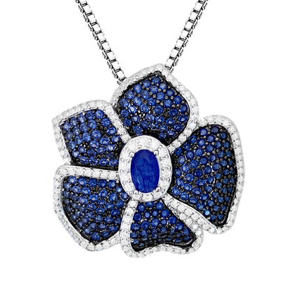 Bloem hanger helemaal vol gezet met blauwe edelstenen en witte briljanten