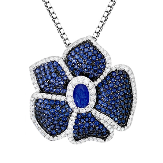 Bloem hanger helemaal vol gezet met blauwe edelstenen en witte briljanten