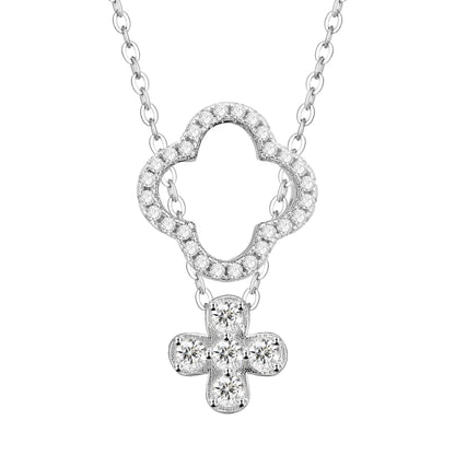 Witte ketting met klaver ketting gezet met briljanten
