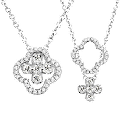 Witte ketting met klaver ketting gezet met briljanten