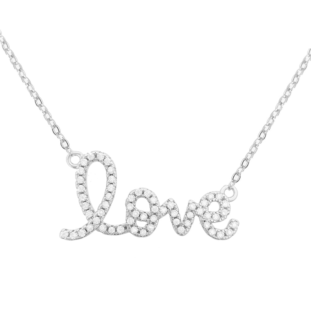 Witte LOVE ketting vol gezet met witte briljanten