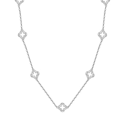 Witte collier met open klavertjes rhodium verguld