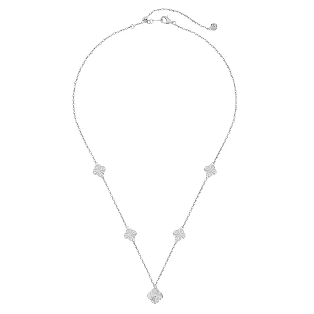 Witte collier met gesloten klavertjes rhodium verguld