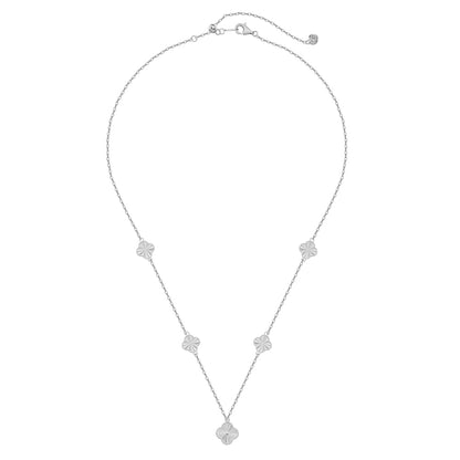 Witte collier met gesloten klavertjes rhodium verguld