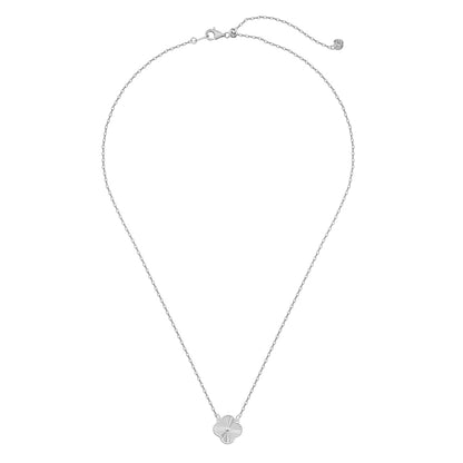 Witte collier met 1 klaver rhodium verguld