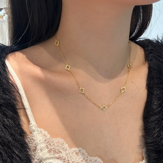 Gouden collier met open klavertjes 14K goudverguld