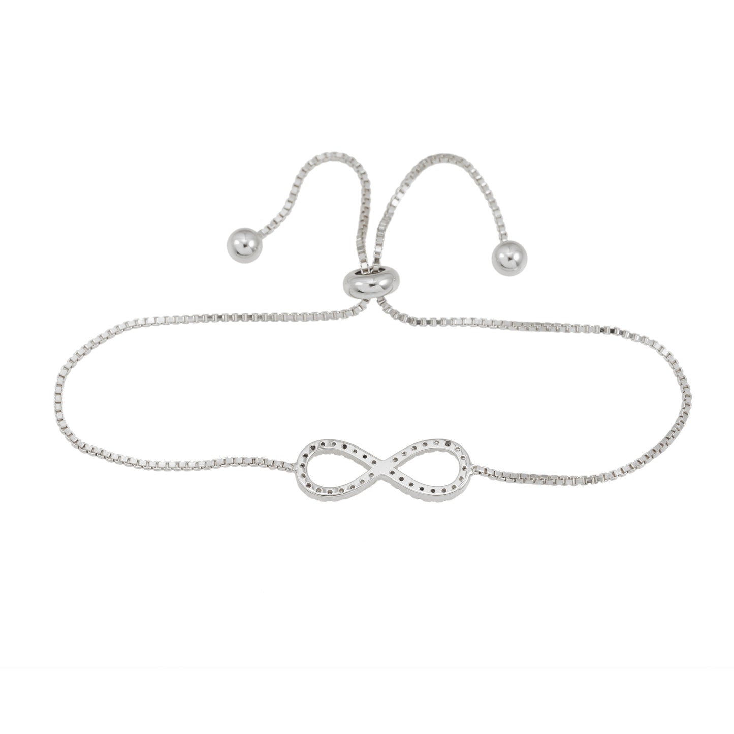 Witte armband met infinity symbool rond gezet met briljanten