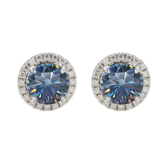 Zilverkleurige halo oorbellen bezet met briljanten