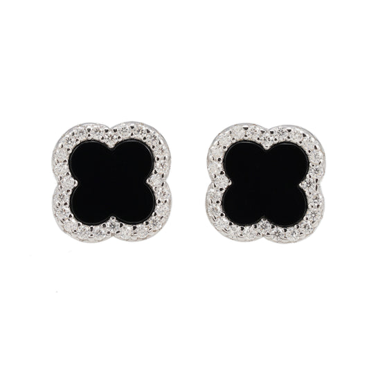 Zwartkleurige oorbellen met pavézetting bezet met briljanten